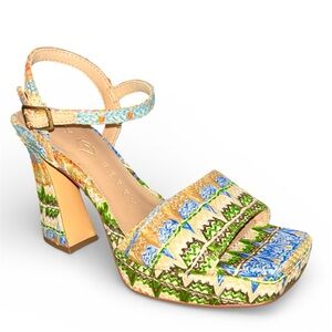 Katy Perry Rainbow Raffia Square Toe Sandals NWOT